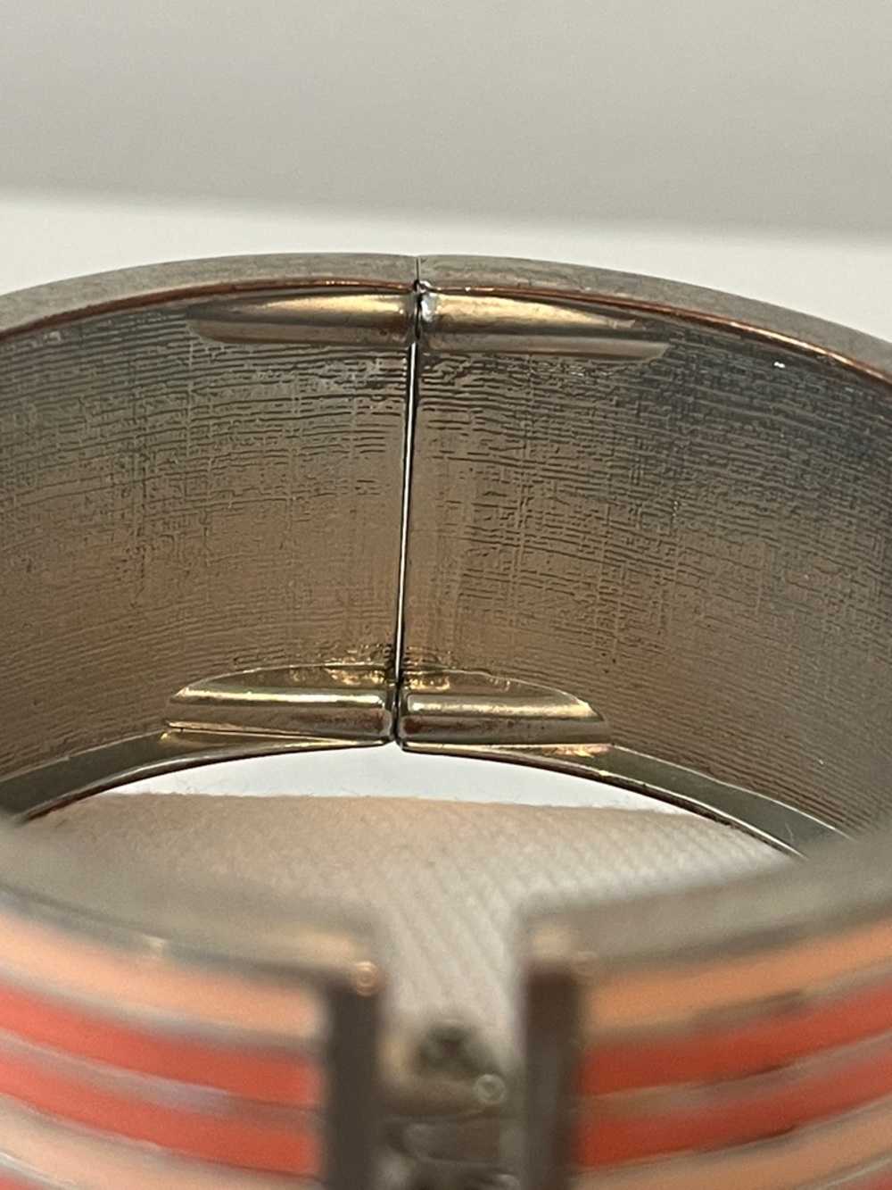 Wide Vintage Enamel Stripe Cuff Bracelet - Coral & Light Peach - Picture 7 of 8